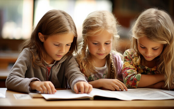 A group of european children are being at school lesson