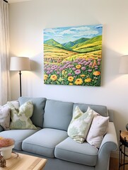 Tranquil Valley Field Painting: Organic Valley Wall Decor