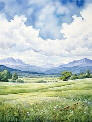 Pastoral Watercolors: Serene Fields and Pastures Wall Art