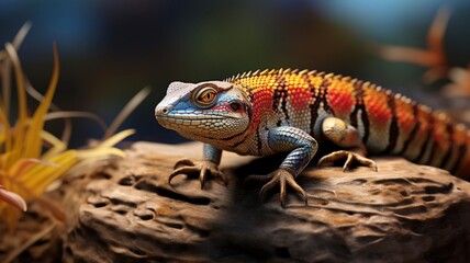Obraz premium Colorful Chameleon Perched on Vibrant Tropical Foliage - AI-Generative