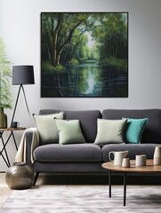 Peaceful Riverside Reflections: Wall Art capturing the serene charm of calm riverbanks.