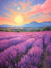 Obraz premium Provence Lavender Art: Handcrafted Field Paintings in Classic Vintage Landscape