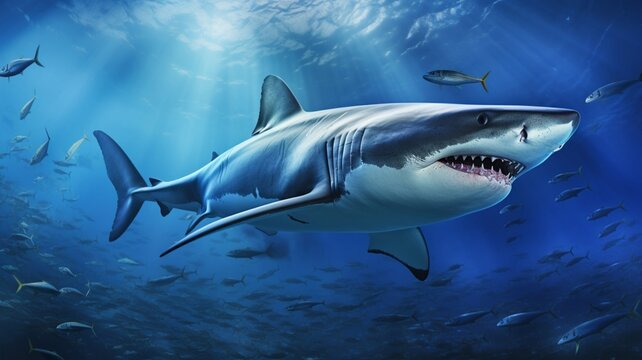 Powerful Shark Displaying Sharp Teeth in Aggressive Stance - AI-Generative