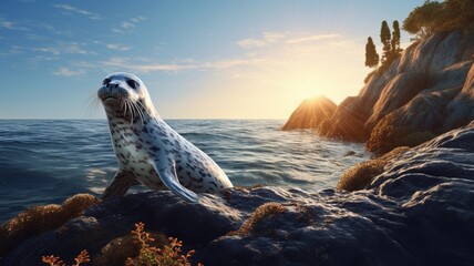 Graceful Grey Seal Surfacing in Ocean Waters on Rocky Beach with Elegance and Presence - AI-Generative