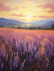 Provence Lavender Art - Landscape Canvas Prints | Vintage Painting of Wildflower Elegance