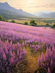 Obraz premium Provence Lavender Art: Vintage Landscape Scenes with Wildflowers - Timeless Art Print