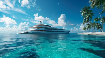 AI generated illustration of a luxury yacht sailing on serene waters - obrazy, fototapety, plakaty