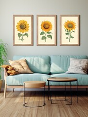 Retro Sunflower Art Prints - Vintage Wall Art with Blooming Elegance