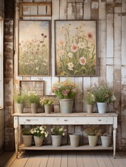 Fototapeta na wymiar Rustic Barnyard Paintings: Elegance of Vintage Farmhouse Details with Wildflower Accents