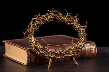 Crown of thorns on dark background. Neural network AI generated art