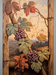 Sun-Kissed Grape Clusters: Rustic Vineyard Wall Art & Vintage Harvest Painting