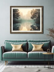 Serene Lakeside Reflections: Vintage Art Print merges Calm Waters in a Captivating Wall Art