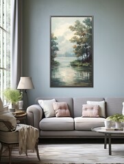 Serene Lakeside Reflections: Vintage Nostalgia with Peaceful Waters Wall Art