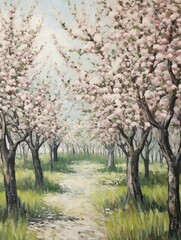 Obraz premium Bountiful Blooms: Shabby Chic Orchard Art & Cottage-inspired Blossoming Trees