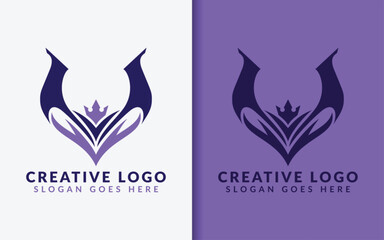 Abstract Initial letter V with Stylish Shape and Crown Combination. Minimalist Vector Illustration.