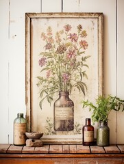 Shabby Chic Rustic Decor: Whimsical Wildflower Vintage Art Print for Home