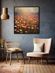 Wildflower Fields: Vintage Art-Textured Canvas Print Home Decor Displaying Landscapes in Depth
