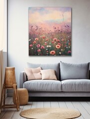 Vintage Wildflower Fields in Textured Depth: Captivating Canvas Print D�cor
