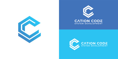 Initial letters CC rounded hexagon shape monogram blue simple modern logo presented with multiple background colors. The logo is also suitable for internet and technology company logo design template - obrazy, fototapety, plakaty