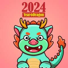 Happy Chinese new year festival. Year of the dragon. red, gold and white colors. Cartoon Vector illustration design for Poster, Banner, Greeting, Card, Flyer, Cover, Post. Chinese dragon. February 10.