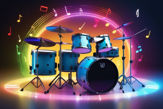  drum-set-encased-within-a-circle-surrounded-by-an-array-of-colorful-musical-notes-frontal-angle-to_(1).