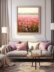 Timeless Impressionist Collections: Vintage Landscape Art Print of Wildflower Fields in Brush Strokes