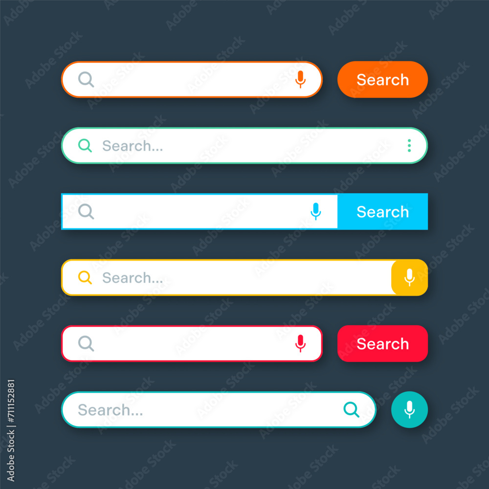 Poster colorful search bar templates. internet browser engine with search box, address bar and text field. 