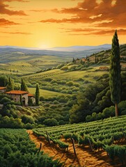 Timeless Tuscan Landscape Prints: Captivating Olive-Laden Wall Art