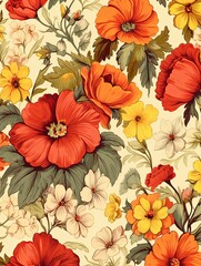 Vintage Countryside Print: Farmhouse Aesthetics and Retro Floral Designs