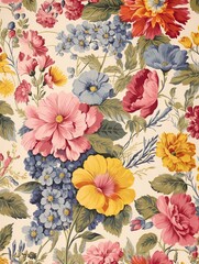 Vintage Countryside Print: Farmhouse Aesthetics and Retro Floral Designs