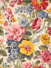 Fototapeten Vintage Countryside Print: Farmhouse Aesthetics and Retro Floral Designs © Michael