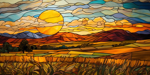 Abstract landscape in the style of stained-glass
