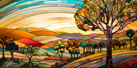 Abstract landscape in the style of stained-glass