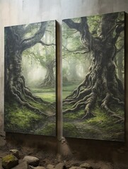 Vintage Field and Stream Canvases: Majestic Trees and Serene Waters Rustic Wall Art