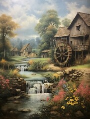 Vintage Field and Stream Canvases: Flourishing Fields Surrounding Water Mills