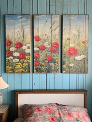 Vintage Oceanfront Canvases: Coastal Wall Art of Vintage Wildflower Fields