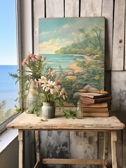Vintage Coastal Wildflower Oceanfront Canvases: Captivating Vintage Painting Artistry