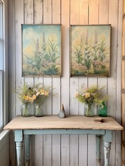 Fototapeta premium Vintage Beachfront Blooms: Seaside Wildflowers on Canvas