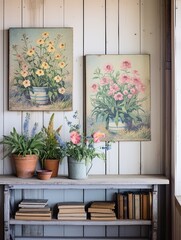 Fototapeta na wymiar Vintage Oceanfront Canvases: Seaside Wildflowers Cottage Wall Art