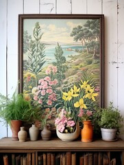 Vintage Oceanfront Canvases: Seaside Wildflower Landscape - Stunning Vintage Art Print
