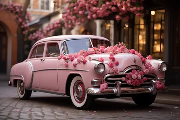 Deurstickers vintage car with flowers © Creative-Touch