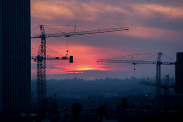 construction site at sunset