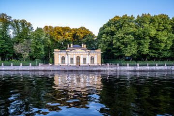 An old stone mansion on the canal bank.