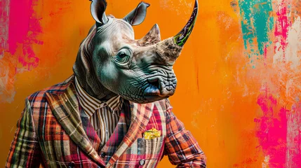 Ingelijste posters Rhinoceros in city background clothes. © Dorido