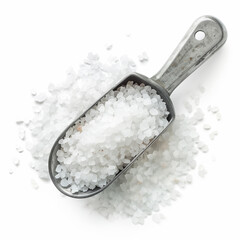 Fototapeta na wymiar A scoop of gourmet sea salt isolated on a white background 