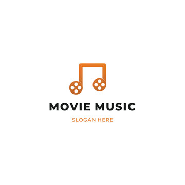 Movie music simple logo design, music sheet combine with film roll logo concept