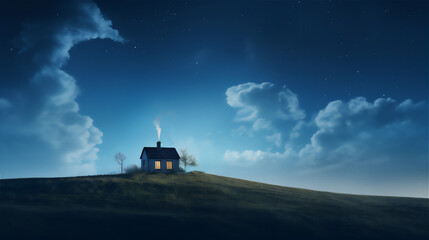 Fototapeta premium house on the field in the night
