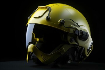 Advanced neon helmet designed for future soldiers and police officers. Generative AI