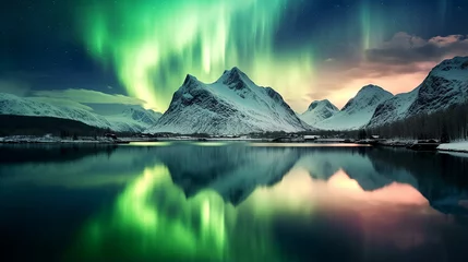 Fotobehang Aurora Borealis senja island norway northern light phenomenon © Aura
