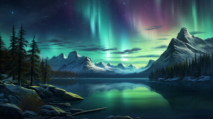 Aurora northern lights - obrazy, fototapety, plakaty